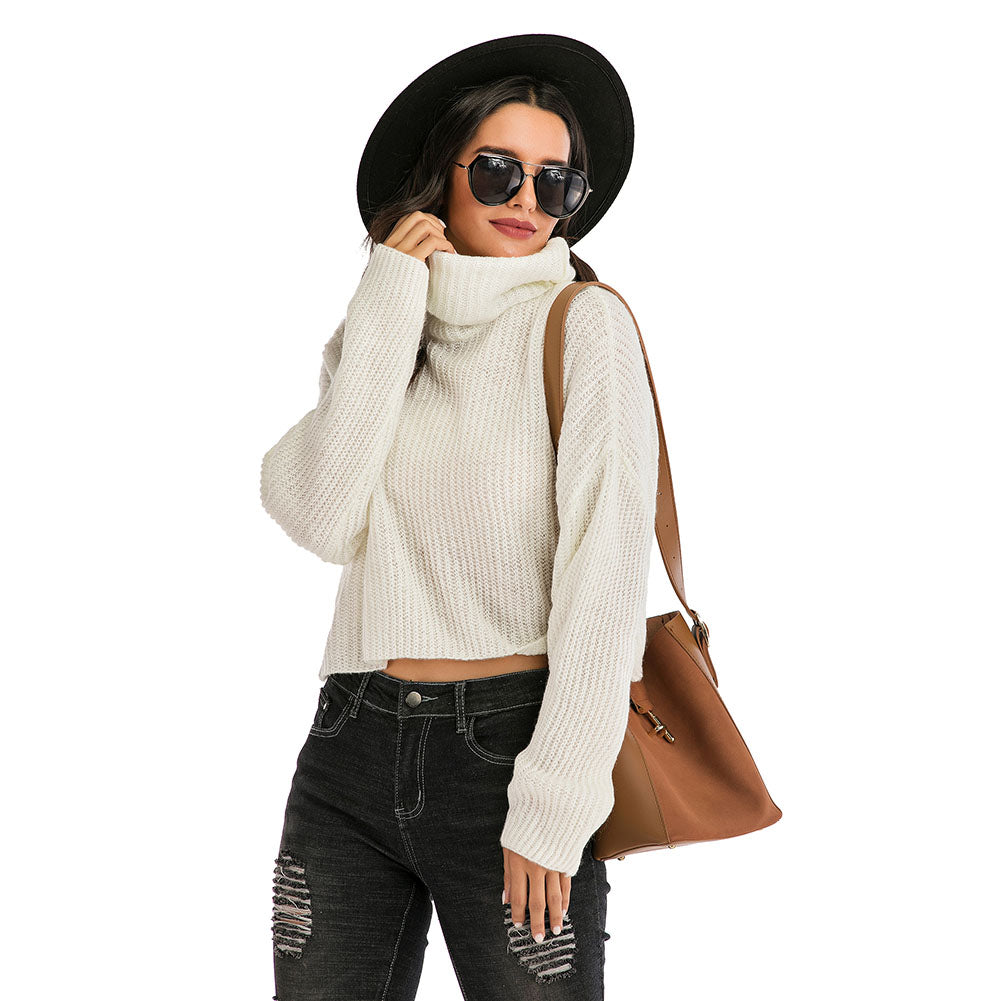 YESFASHION Solid Color Long Sleeve Turtleneck Pullover Sweaters