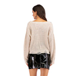 YESFASHION Cutout Loose Knit Solid Color V-neck Pullover Sweaters