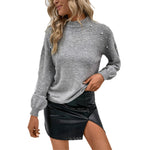 YESFASHION Fashion Long Sleeve Solid Beaded Loose Sweaters