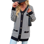 YESFASHION Long Sleeve Houndstooth Sweater Cardigan Sweaters