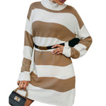 YESFASHION Long Sleeve Striped Long Sweaters Dress