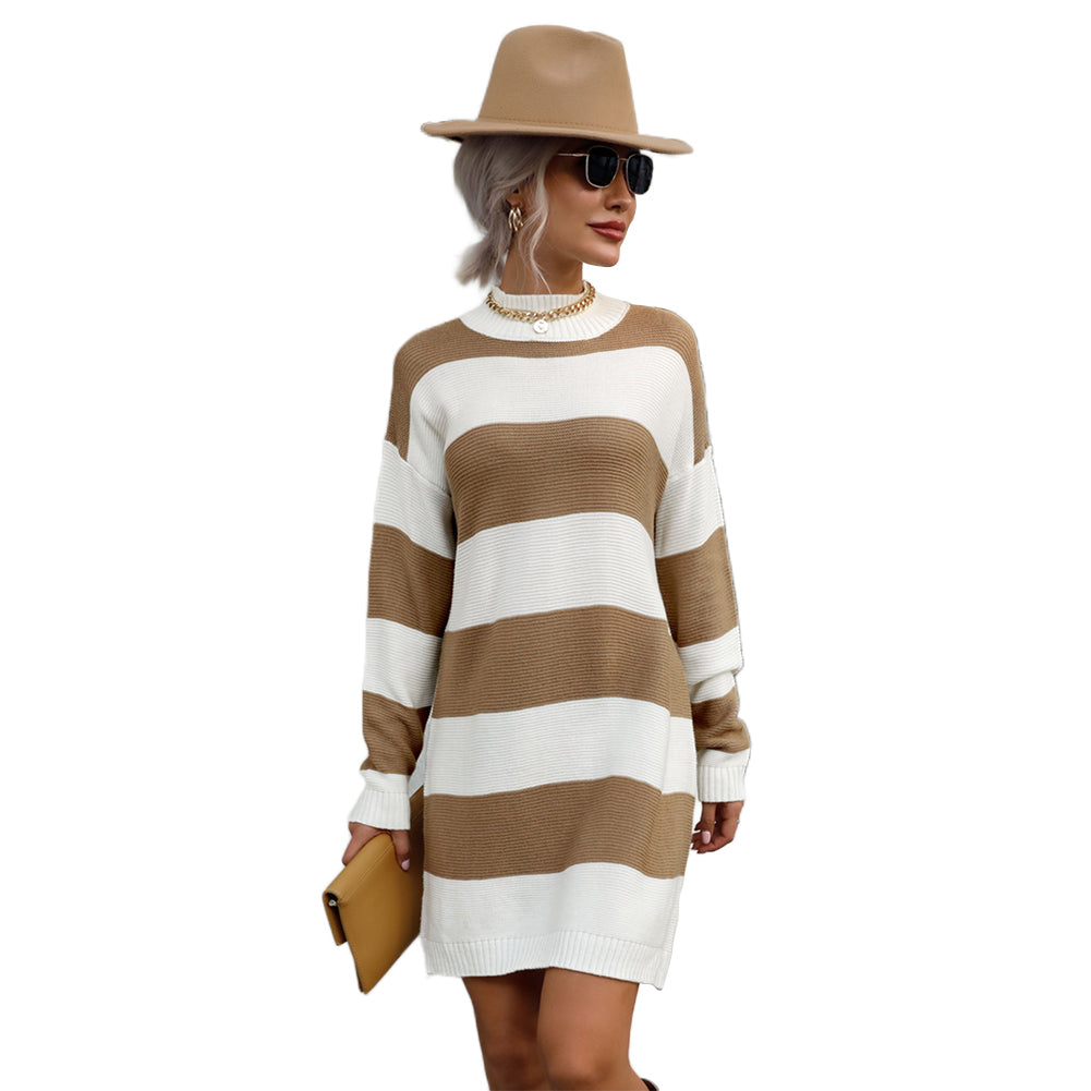 YESFASHION Long Sleeve Striped Long Sweaters Dress