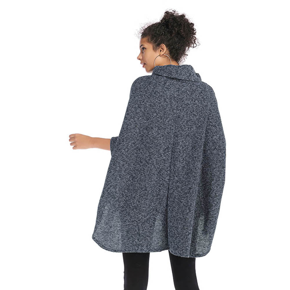 YESFASHION Cape Length Knitted Cape Turtleneck Mid Length