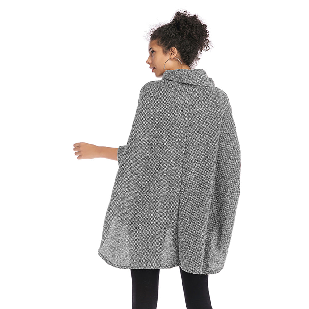YESFASHION Cape Length Knitted Cape Turtleneck Mid Length