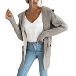 YESFASHION Women Hooded Pit Knit Sweaters Cardigan