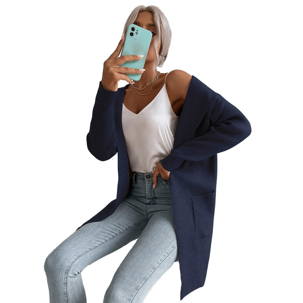 YESFASHION Women Hooded Pit Knit Sweaters Cardigan