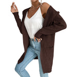 YESFASHION Women Hooded Pit Knit Sweaters Cardigan