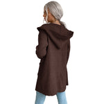 YESFASHION Women Hooded Pit Knit Sweaters Cardigan