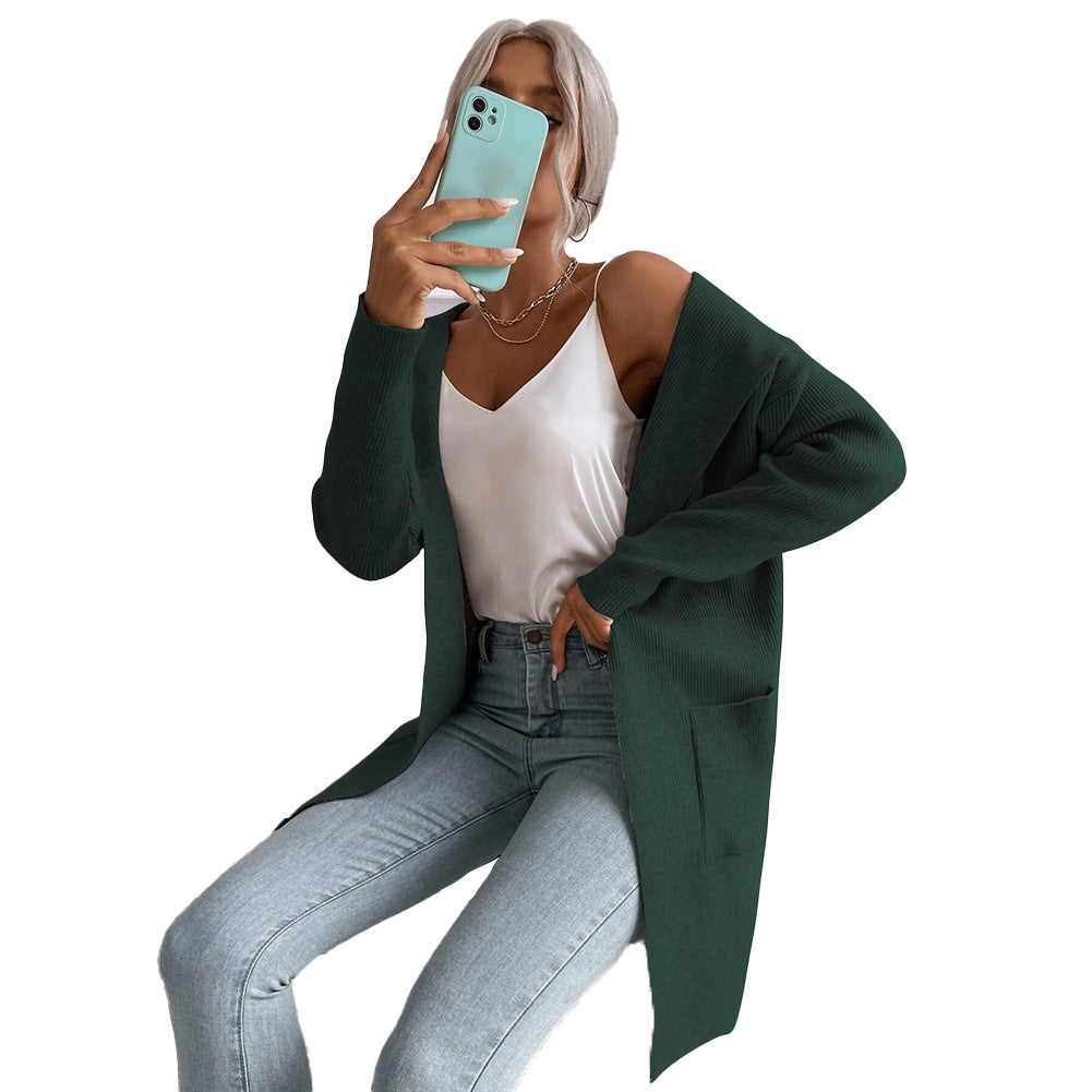 YESFASHION Women Hooded Pit Knit Sweaters Cardigan