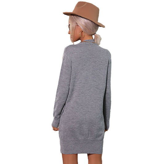 YESFASHION Women Long Sleeve Solid Half Turtleneck Sweater Dress
