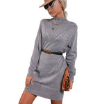 YESFASHION Women Long Sleeve Solid Half Turtleneck Sweater Dress