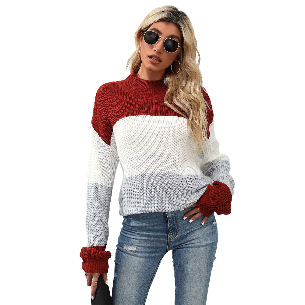 YESFASHION Women Long Sleeve Colorblock Mid Long Sweaters
