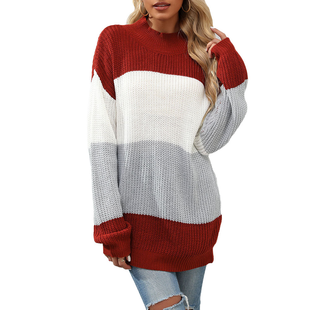 YESFASHION Women Long Sleeve Colorblock Mid Long Sweaters