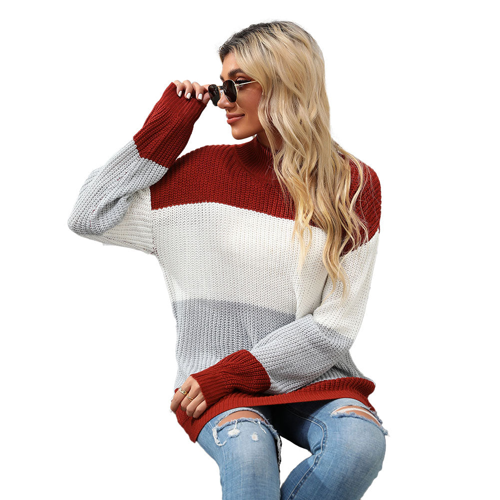 YESFASHION Women Long Sleeve Colorblock Mid Long Sweaters