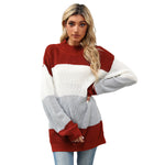 YESFASHION Women Long Sleeve Colorblock Mid Long Sweaters