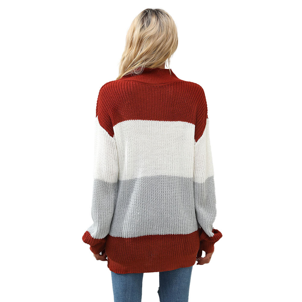 YESFASHION Women Long Sleeve Colorblock Mid Long Sweaters