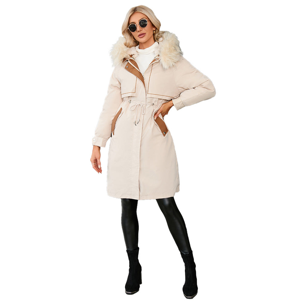 YESFASHION Mid-length Warm Zipper Coat Wool Collar Fleece Jacket Set