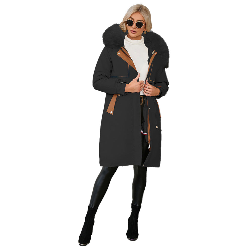 YESFASHION Mid-length Warm Zipper Coat Wool Collar Fleece Jacket Set