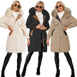 YESFASHION Mid-length Warm Zipper Coat Wool Collar Fleece Jacket Set