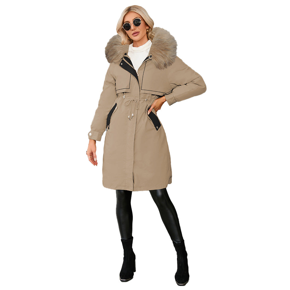 YESFASHION Mid-length Warm Zipper Coat Wool Collar Fleece Jacket Set