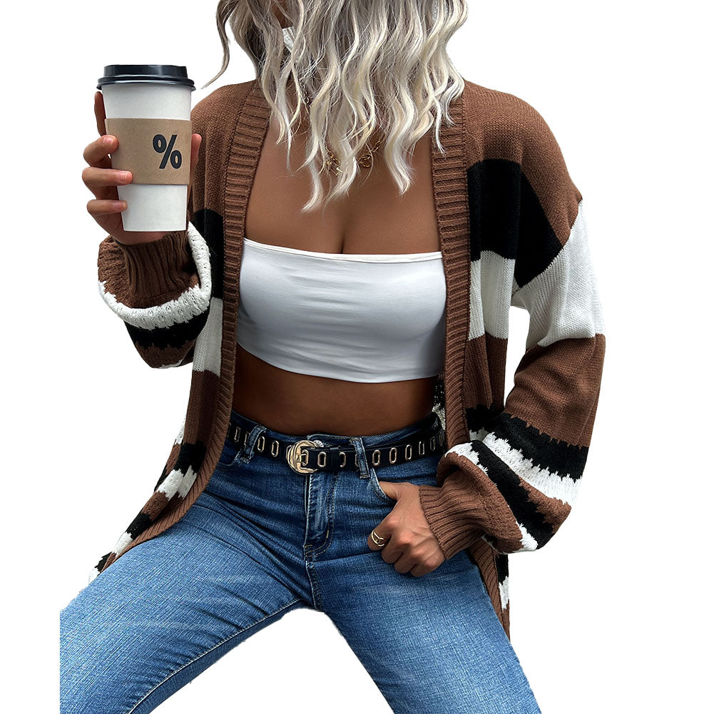 YESFASHION Casual Coat Colorblock Long Sleeve Sweaters Cardigan