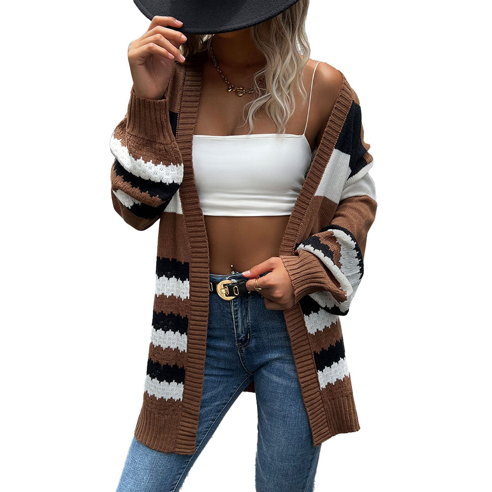 YESFASHION Casual Coat Colorblock Long Sleeve Sweaters Cardigan