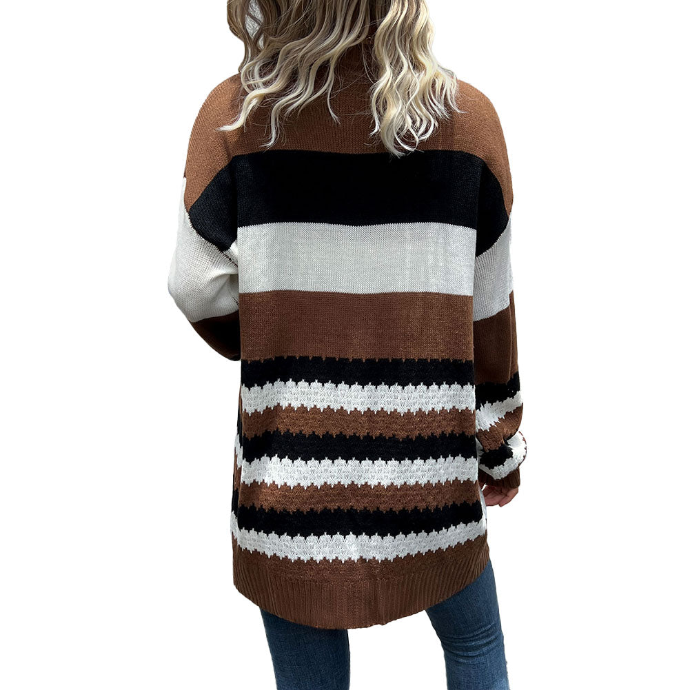 YESFASHION Casual Coat Colorblock Long Sleeve Sweaters Cardigan