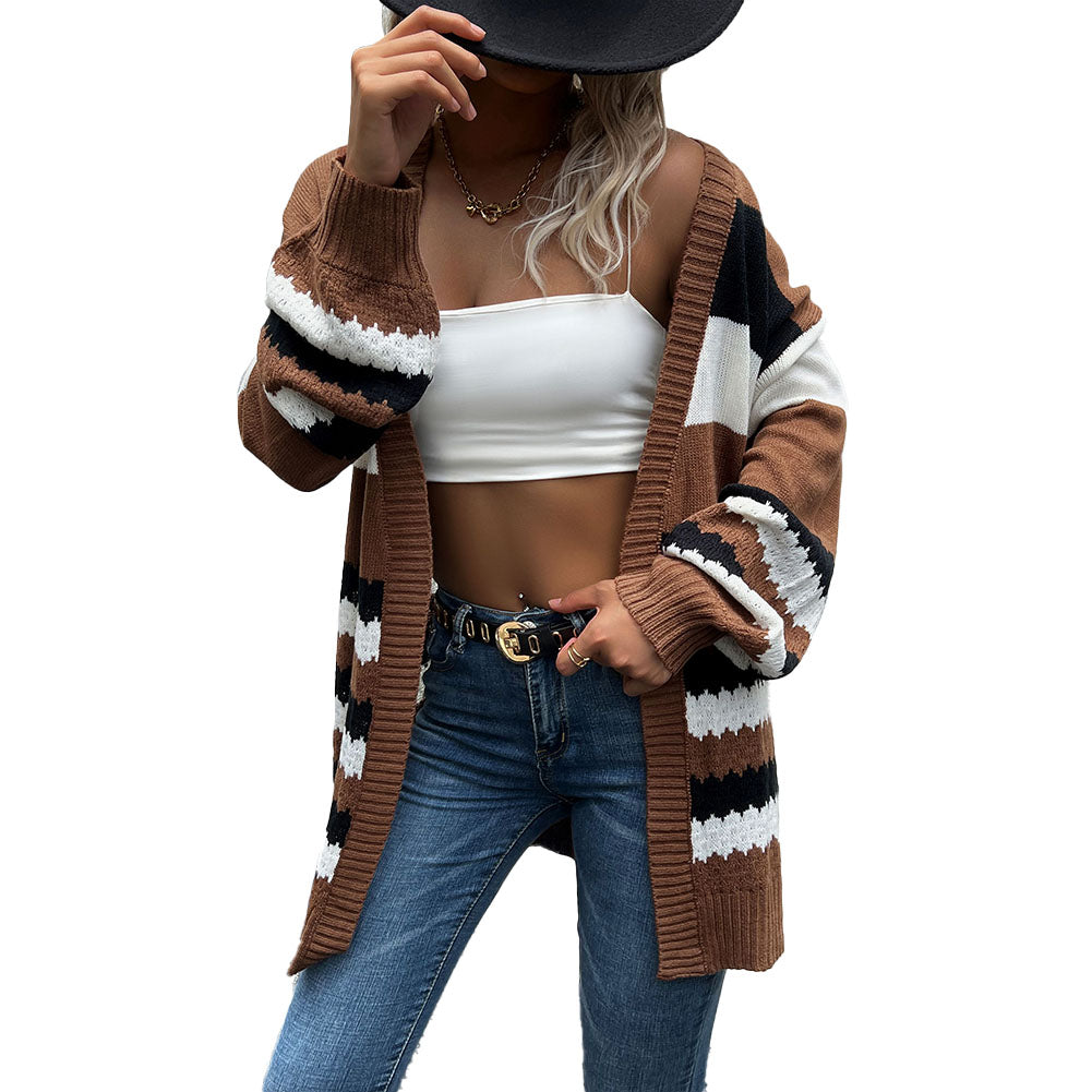 YESFASHION Casual Coat Colorblock Long Sleeve Sweaters Cardigan