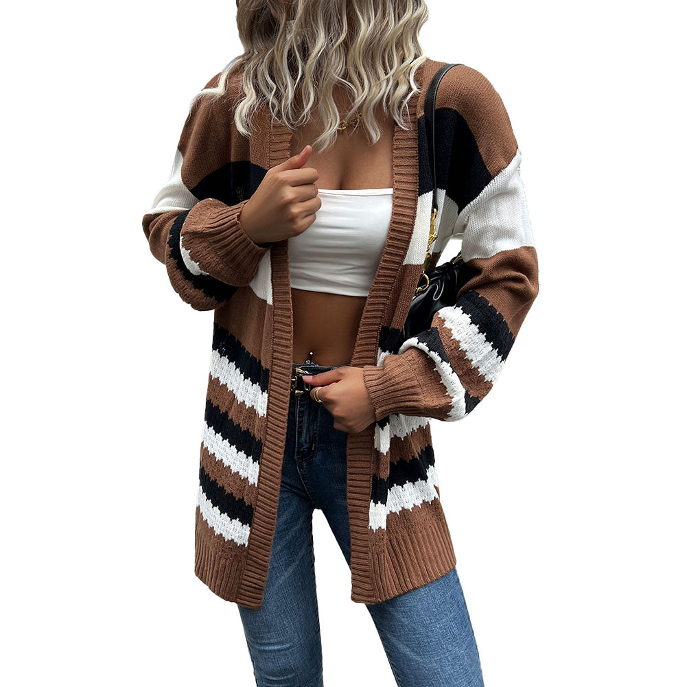 YESFASHION Casual Coat Colorblock Long Sleeve Sweaters Cardigan