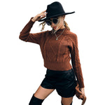 YESFASHION Women Long Sleeve Solid Color Cropped Sweaters