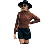 YESFASHION Women Long Sleeve Solid Color Cropped Sweaters