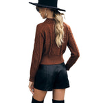 YESFASHION Women Long Sleeve Solid Color Cropped Sweaters