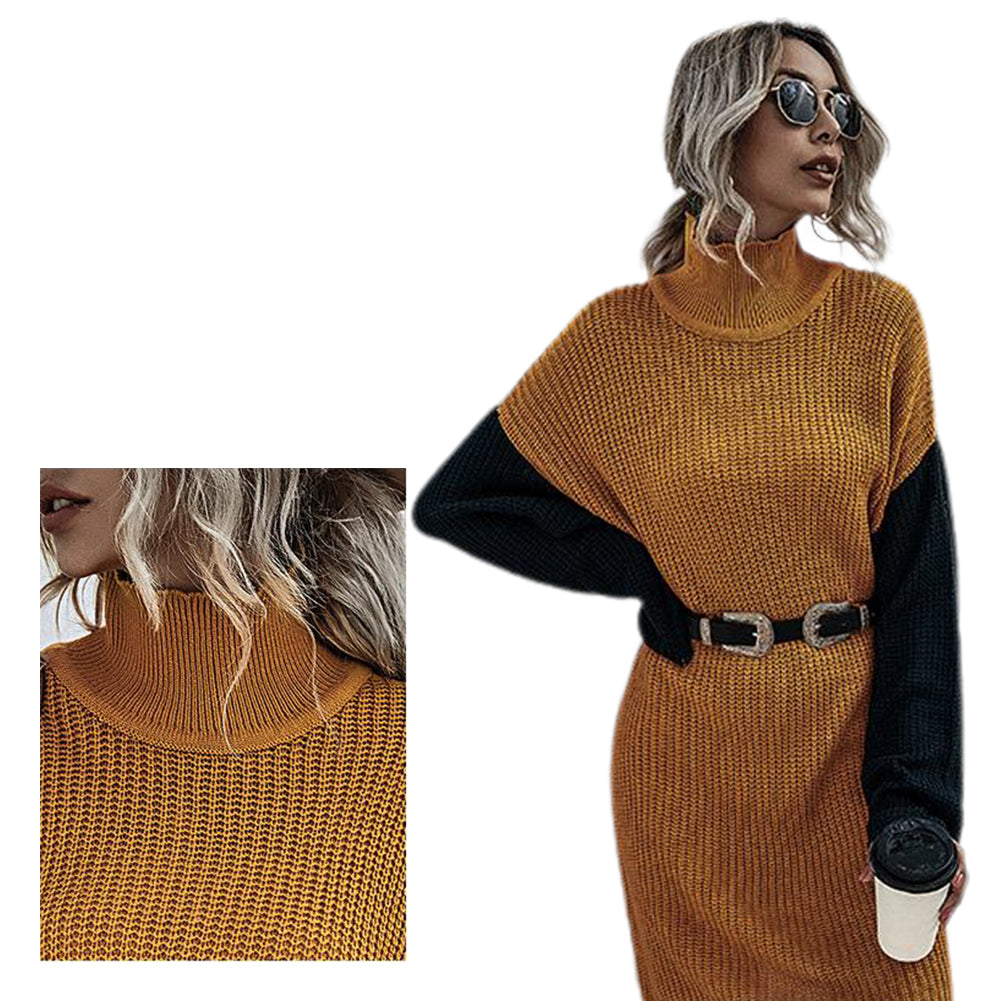 YESFASHION Long Sleeve Knitted Slim Fit Colorblock Sweater Dress