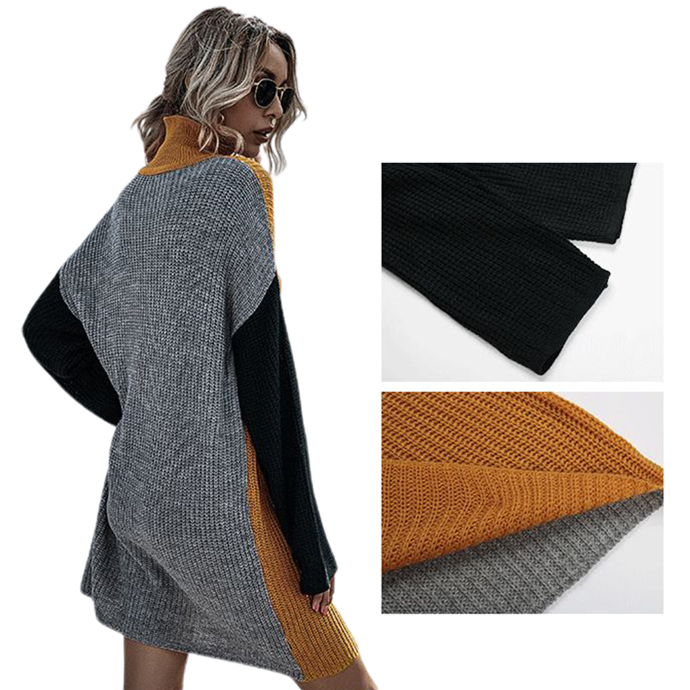 YESFASHION Long Sleeve Knitted Slim Fit Colorblock Sweater Dress