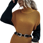 YESFASHION Long Sleeve Knitted Slim Fit Colorblock Sweater Dress
