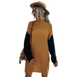 YESFASHION Long Sleeve Knitted Slim Fit Colorblock Sweater Dress