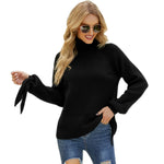 YESFASHION Long Sleeve Lace-up Knitted Loose Pullover Turtleneck Sweaters