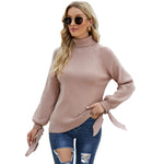 YESFASHION Long Sleeve Lace-up Knitted Loose Pullover Turtleneck Sweaters