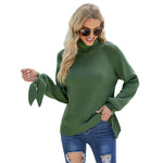 YESFASHION Long Sleeve Lace-up Knitted Loose Pullover Turtleneck Sweaters
