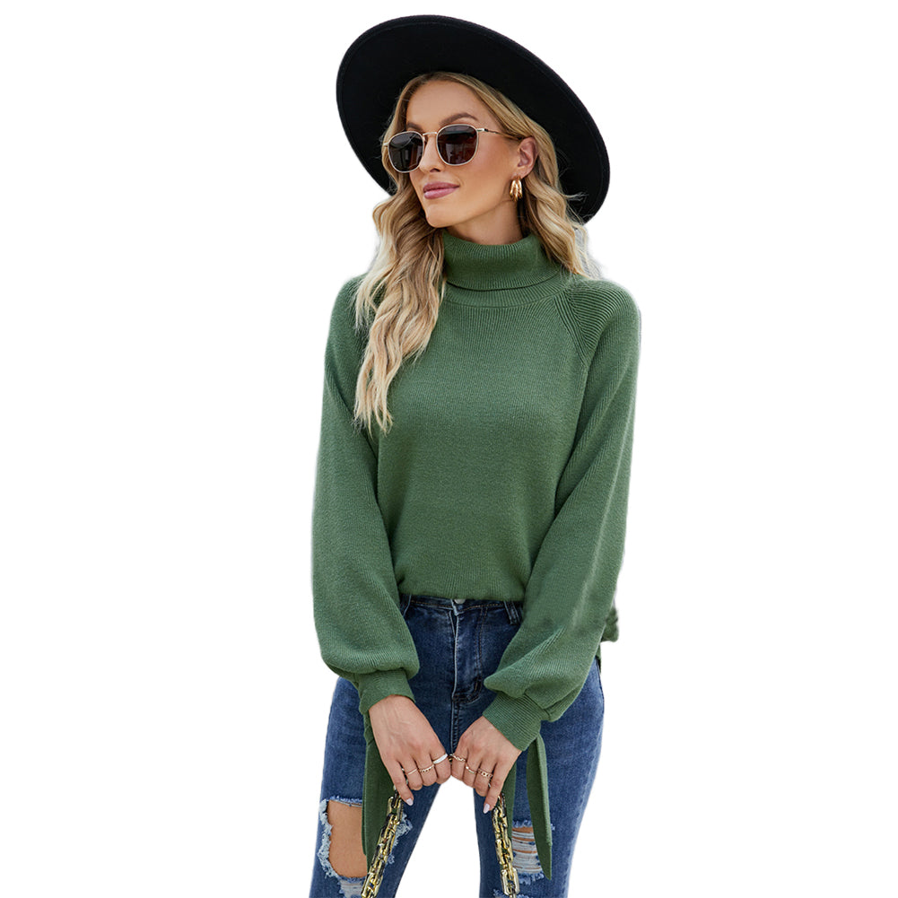 YESFASHION Long Sleeve Lace-up Knitted Loose Pullover Turtleneck Sweaters