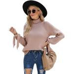 YESFASHION Long Sleeve Lace-up Knitted Loose Pullover Turtleneck Sweaters