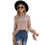 YESFASHION Long Sleeve Lace-up Knitted Loose Pullover Turtleneck Sweaters