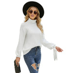 YESFASHION Long Sleeve Lace-up Knitted Loose Pullover Turtleneck Sweaters