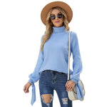 YESFASHION Long Sleeve Lace-up Knitted Loose Pullover Turtleneck Sweaters