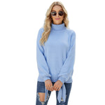 YESFASHION Long Sleeve Lace-up Knitted Loose Pullover Turtleneck Sweaters