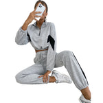 YESFASHION Contrast Color Sweatshirt Two-piece Suit