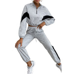 YESFASHION Contrast Color Sweatshirt Two-piece Suit