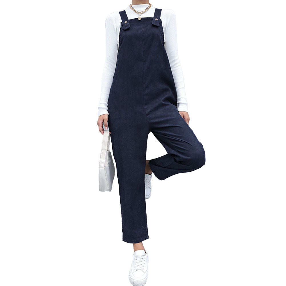 YESFASHION Corduroy Solid Retro Slouchy Overalls