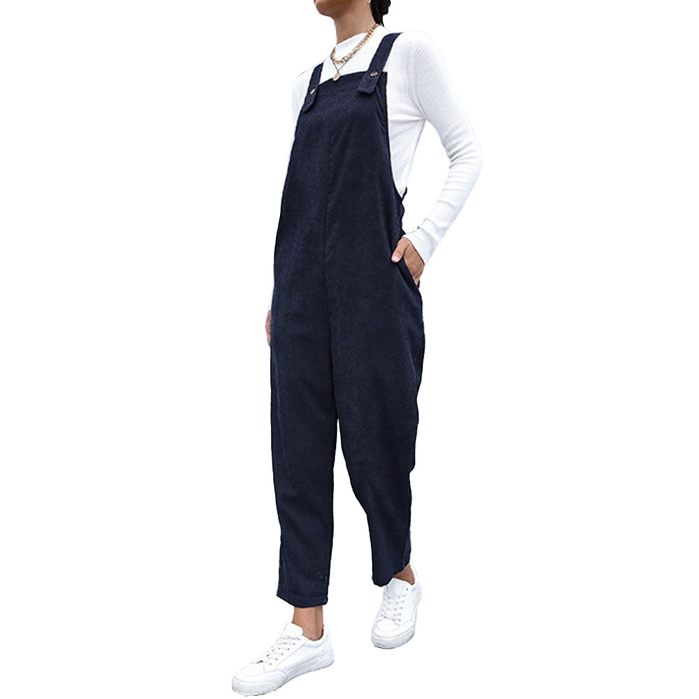 YESFASHION Corduroy Solid Retro Slouchy Overalls