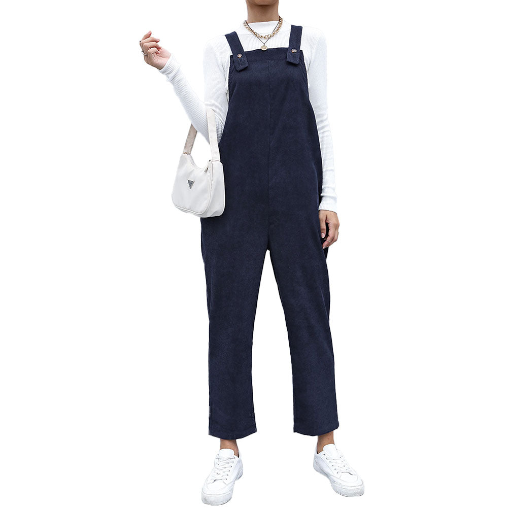YESFASHION Corduroy Solid Retro Slouchy Overalls